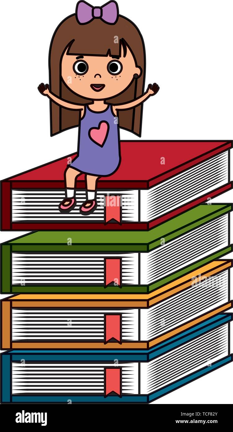 little student girl with pile books character Stock Vector Image & Art ...
