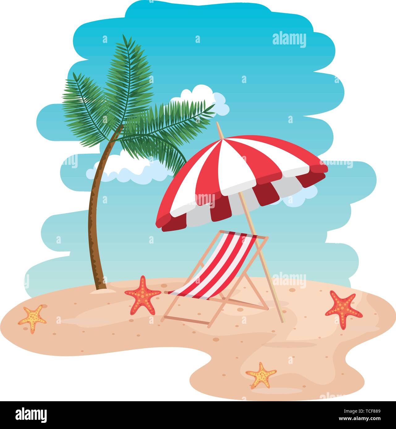beach seascape scene with chair and umbrella Stock Vector Image & Art ...
