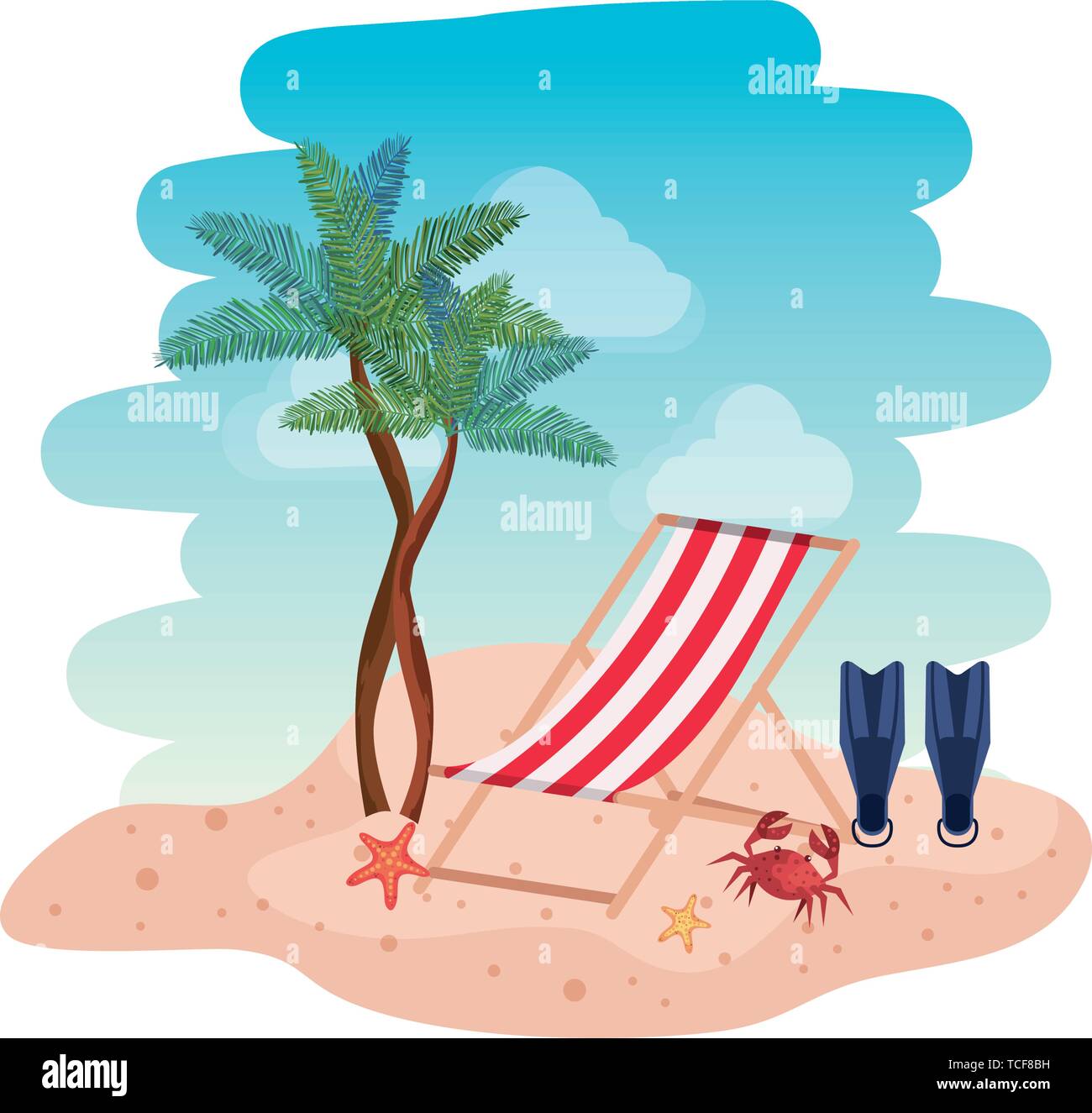 beach seascape scene with chair Stock Vector Image & Art - Alamy