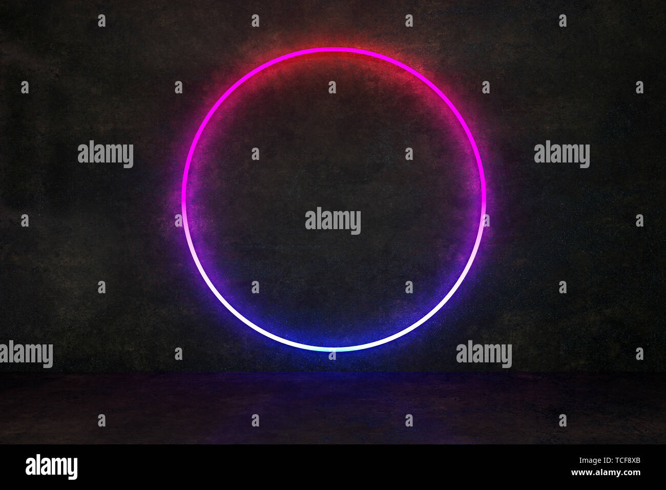 neon ring on black concrete wall. 3d rendering Stock Photo - Alamy