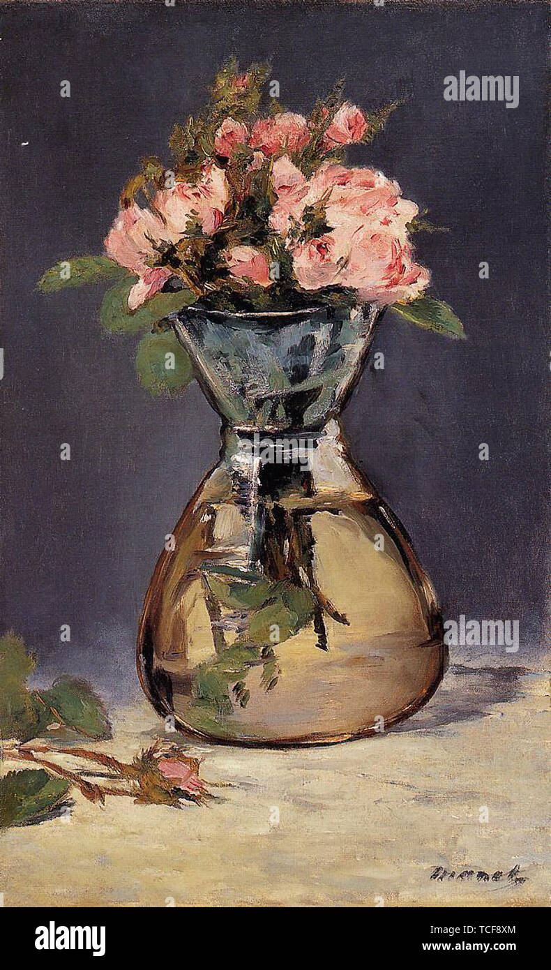 Edouard Moss Roses Vase 1882 Stock Photo Alamy