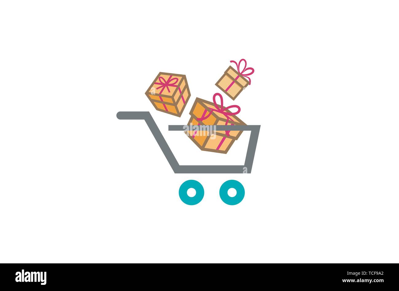 Shopping cart and gift packs Surprise Logo Design Symbol Illustration Stock Vector