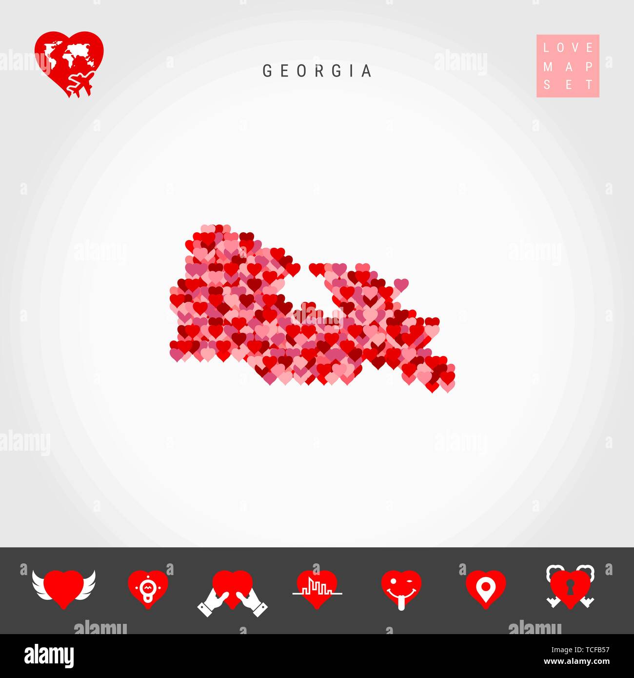 I Love Georgia. Red and Pink Hearts Pattern Vector Map of Georgia ...