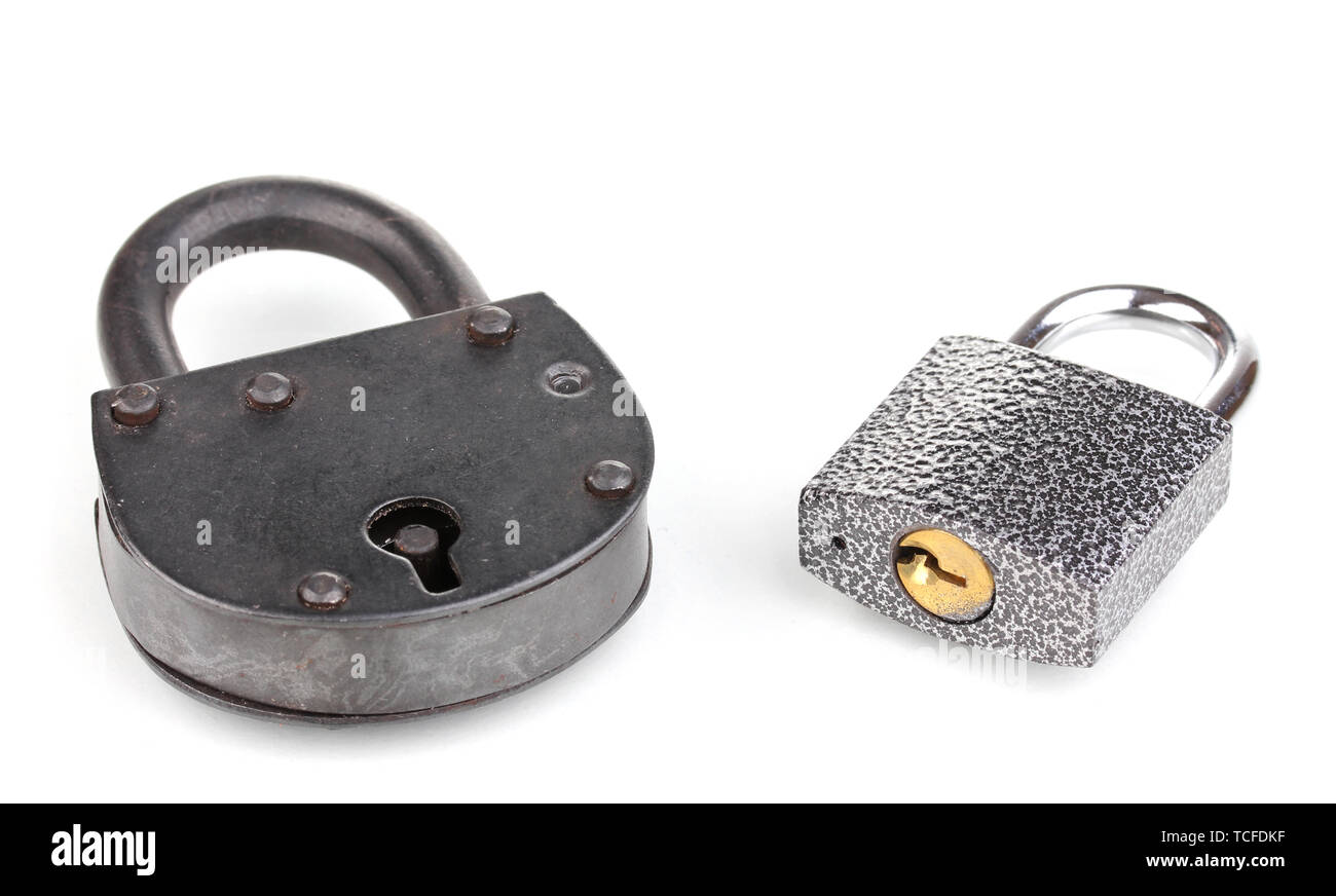 Two different padlocks isolated on white Stock Photo