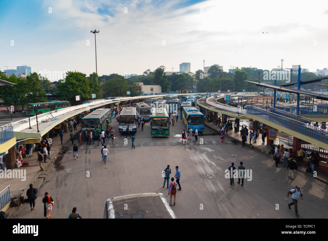 BANGALORE INDIA June 3, 2019:Buses in the Kempegowda Bus Station known as Majestic during morning time traffic congestion Stock Photo