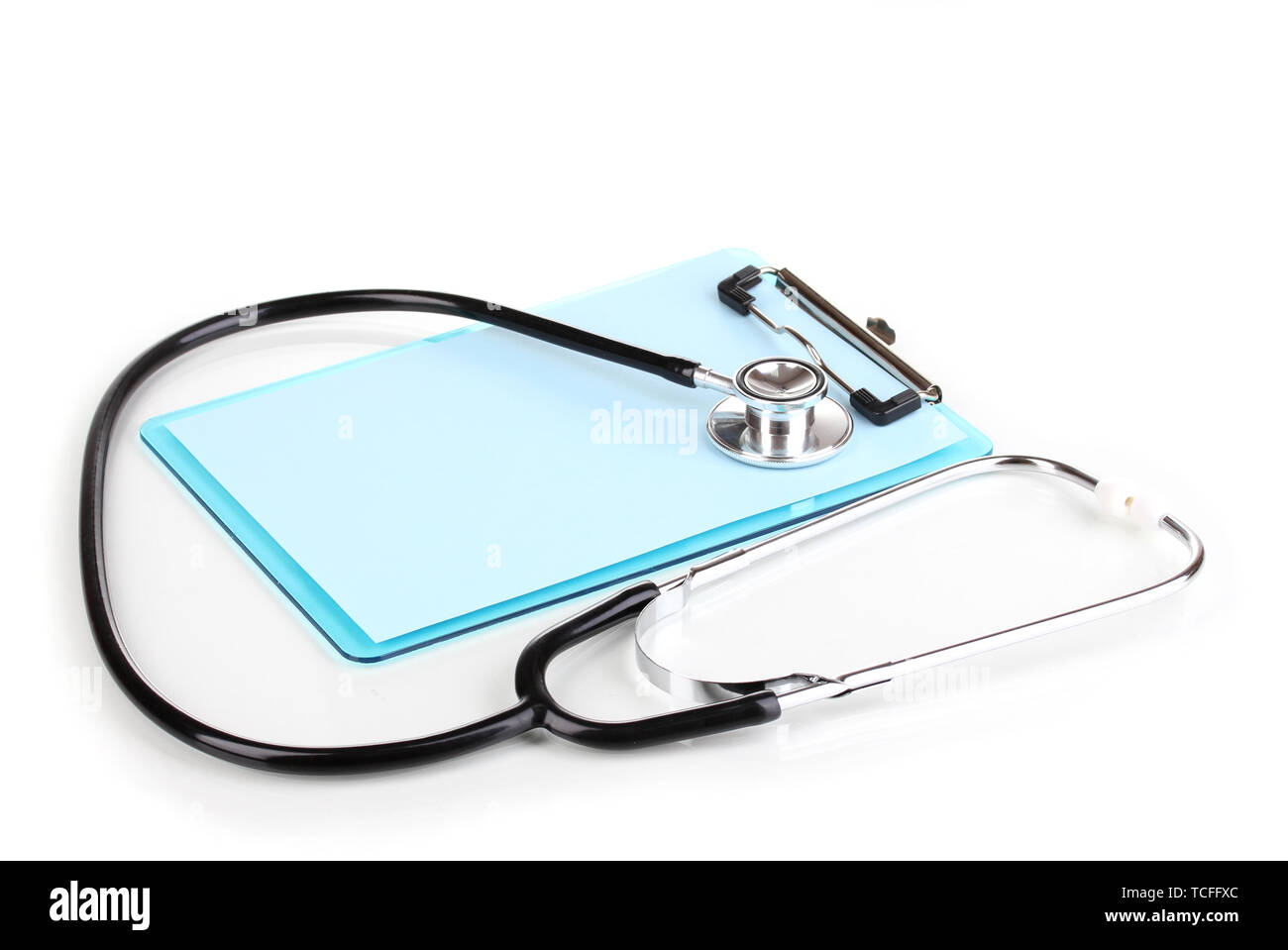 Stethoscope and blank clipboard isolated on white Stock Photo - Alamy