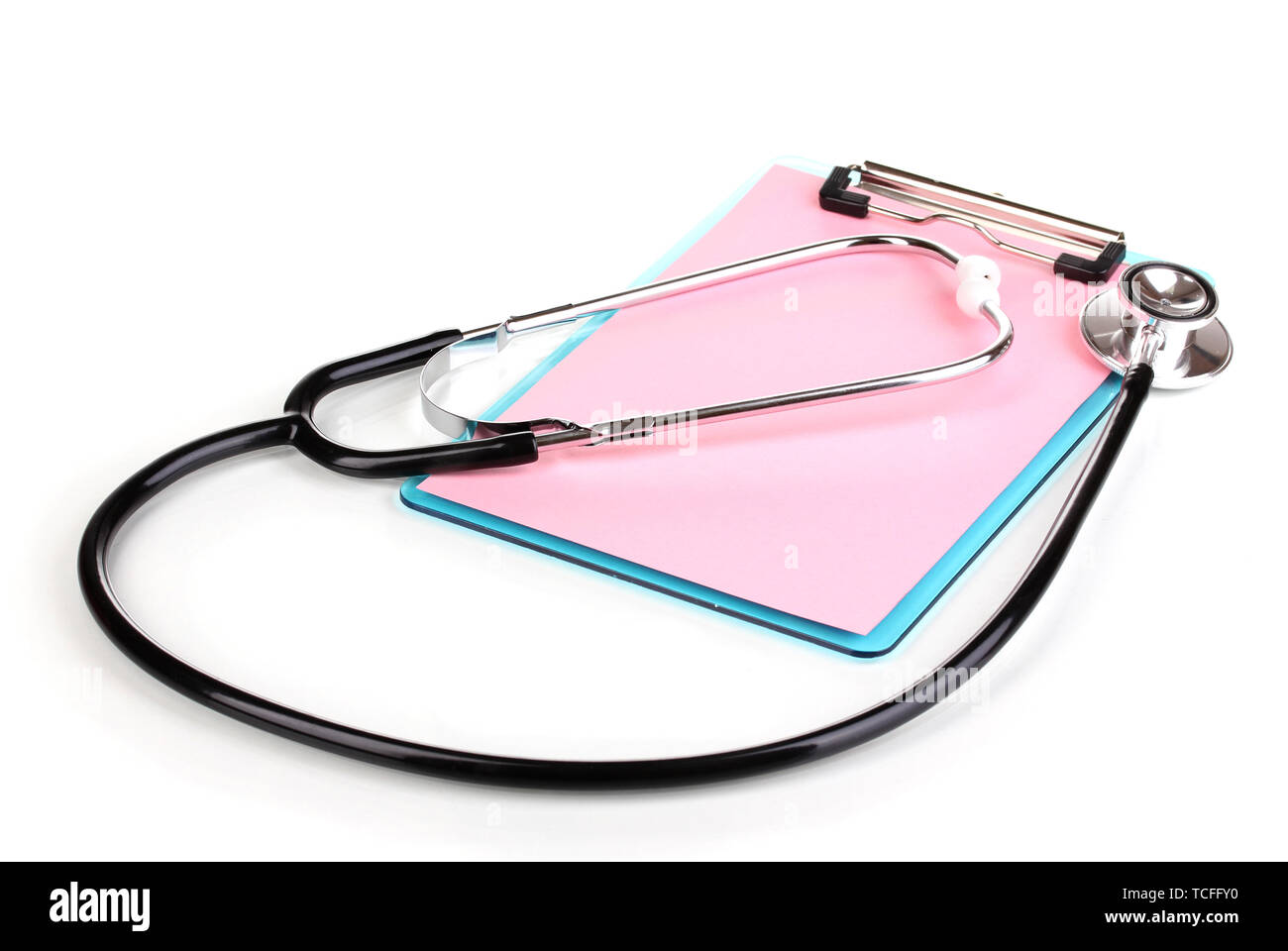 Stethoscope and blank clipboard isolated on white Stock Photo - Alamy