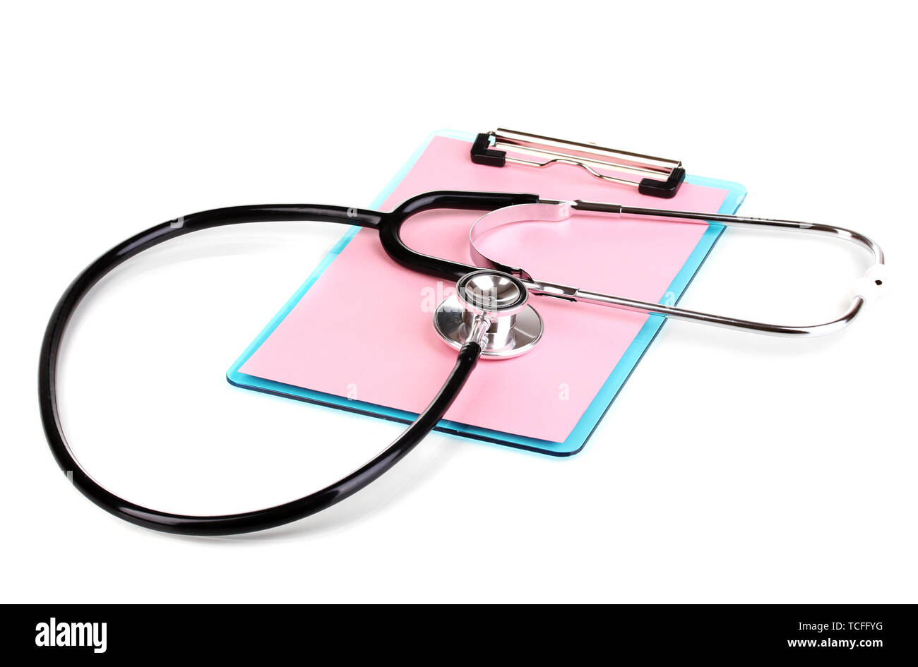 Stethoscope and blank clipboard isolated on white Stock Photo - Alamy