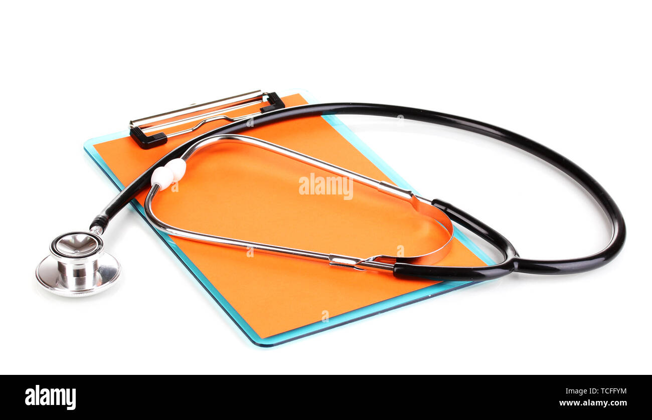 Stethoscope and blank clipboard isolated on white Stock Photo - Alamy