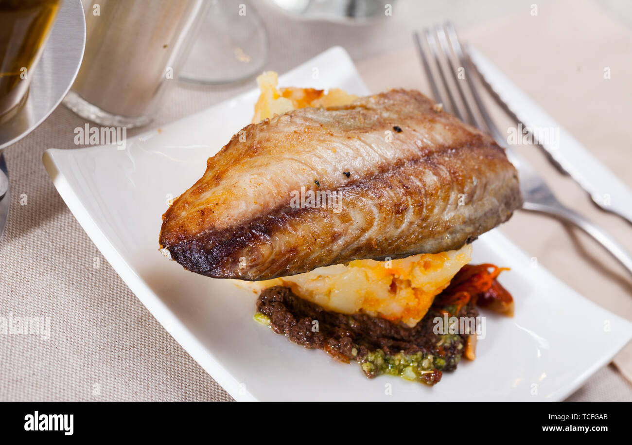 Mackerel fillet with mashed potatoes and spices Stock Photo Alamy
