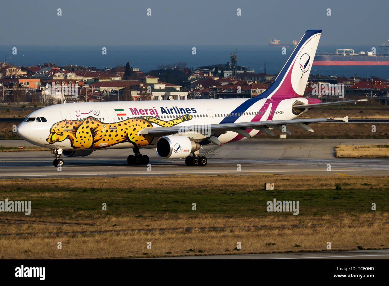 ISTANBUL / TURKEY - MARCH 27, 2019: Meraj Airlines special livery Airbus A300 EP-SIF passenger plane departure at Istanbul Ataturk Airport Stock Photo