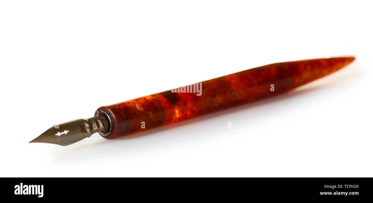 old ink pen isolated on white Stock Photo - Alamy