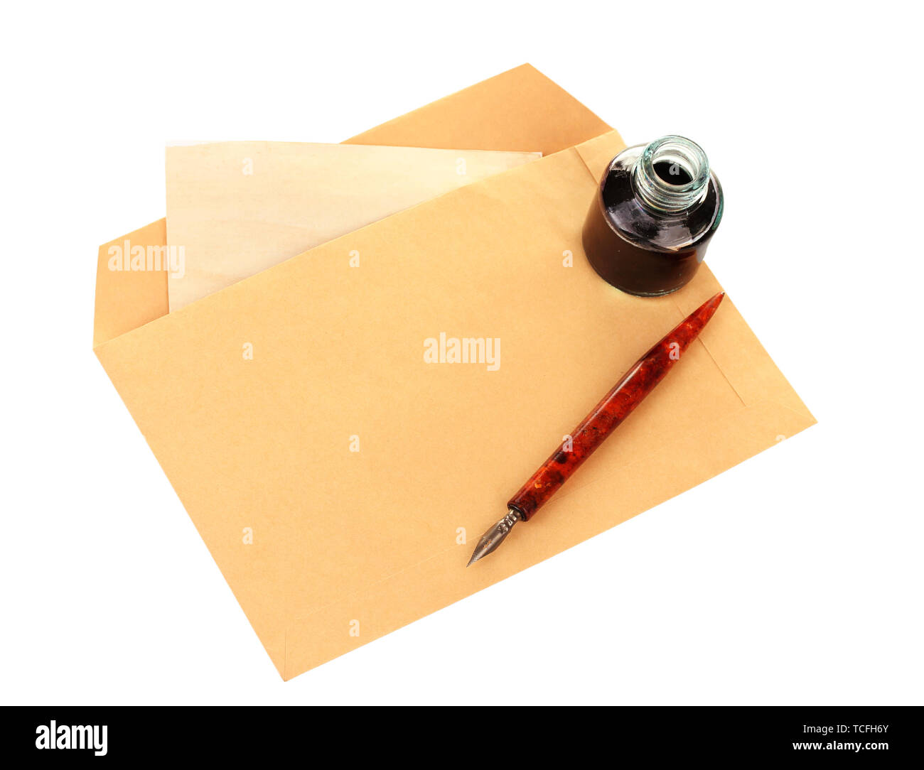 Antique Red Pen and Inkwell Stock Photo - Image of empty, isolated: 11294888