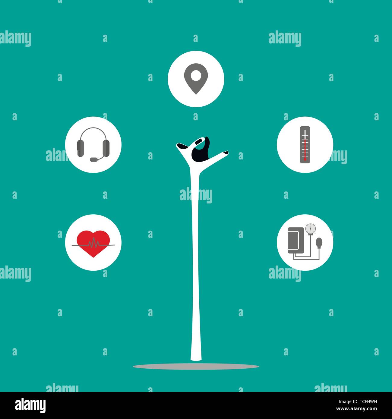 Navigation cane with GPS. Walking stick. Vector illustration Stock