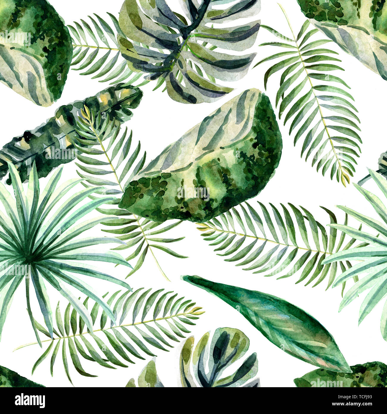 Watercolor summer seamless pattern with tropical flowers Stock Photo ...
