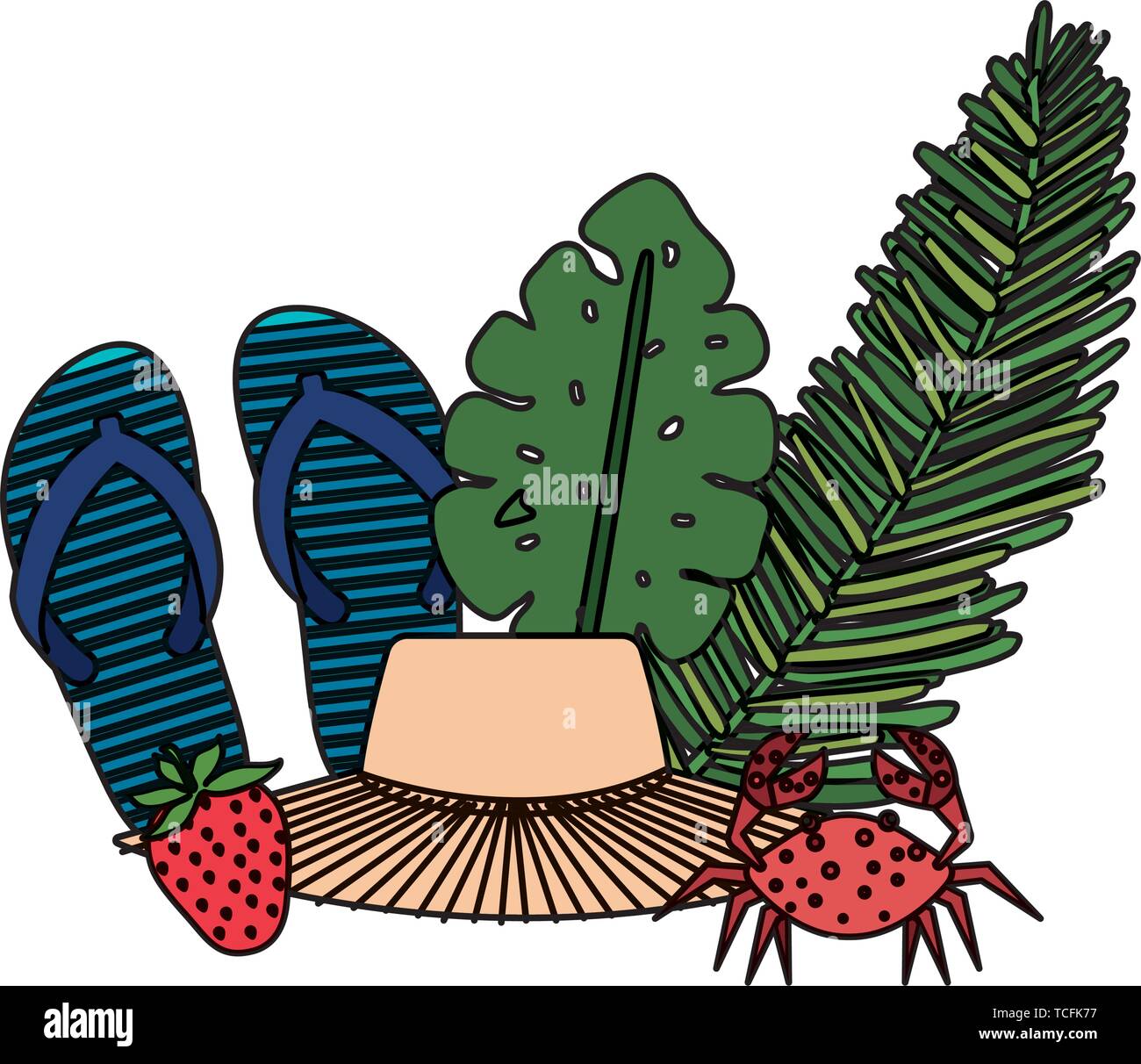 summer hat straw with palms and flip flops Stock Vector Image & Art - Alamy