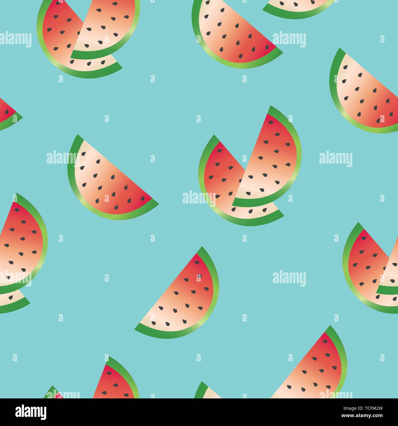 seamless pattern with watermelon vector - blue background - summer ...