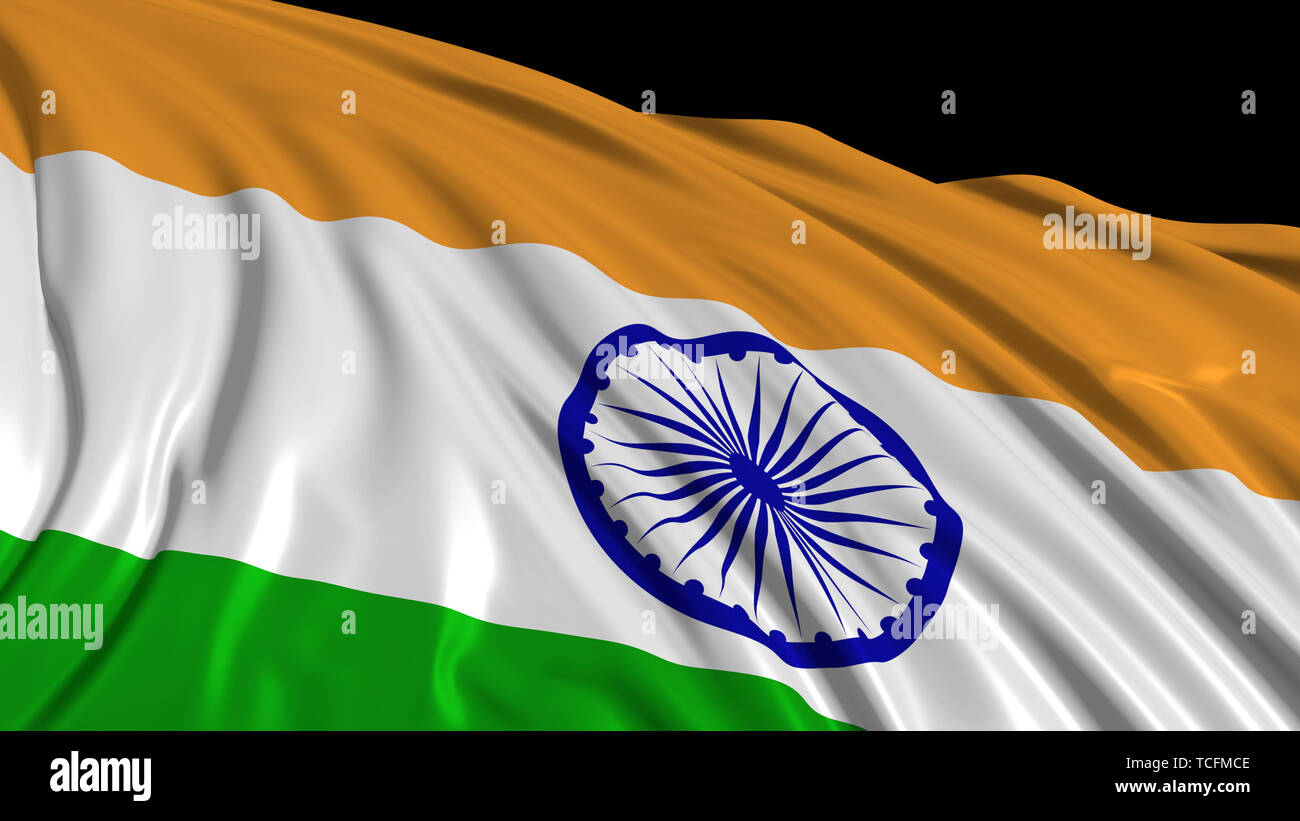 3d rendering of an Indian flag. The flag develops smoothly in the wind.  Wind waves spread over the flag Stock Photo - Alamy