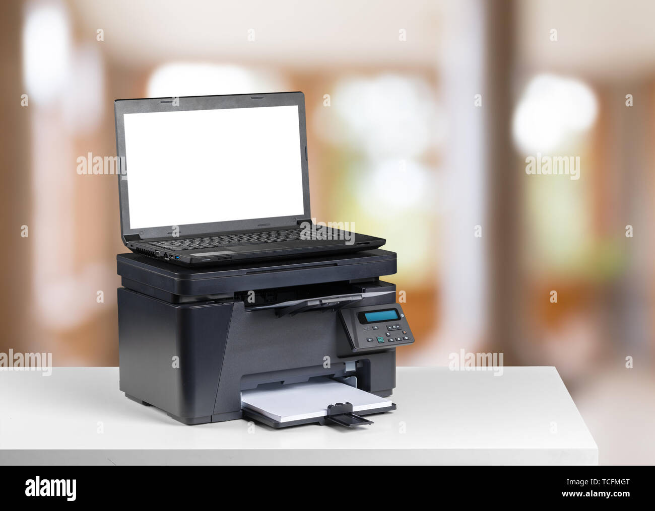 Printer and computer. Office table Stock Photo Alamy