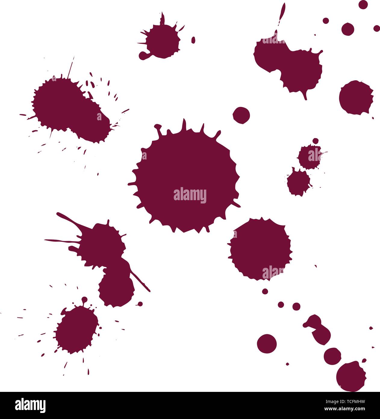 Vector illustration of dry stains of red wine blob drops isolated on white background Stock