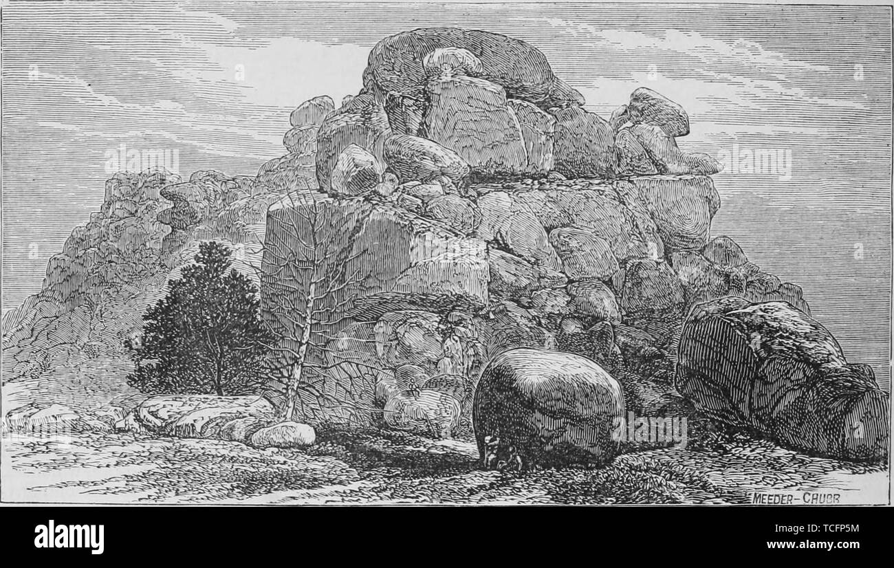 Engraving of the Skull Rocks near Sherman in Albany County, Wyoming, from the book 'The Pacific tourist' by Henry T. Williams, 1878. Courtesy Internet Archive. () Stock Photo