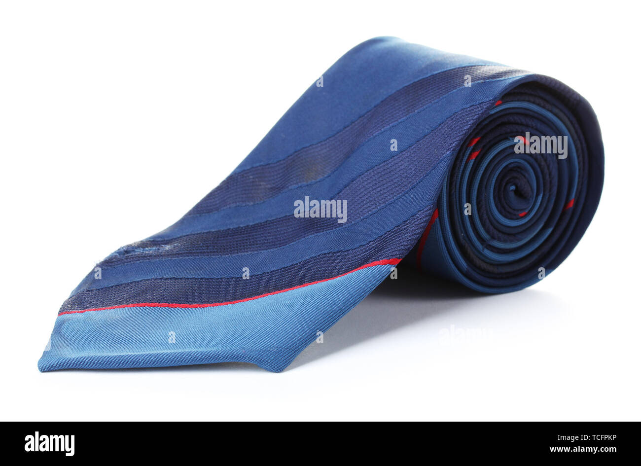 Blue rolled tie isolated on white Stock Photo