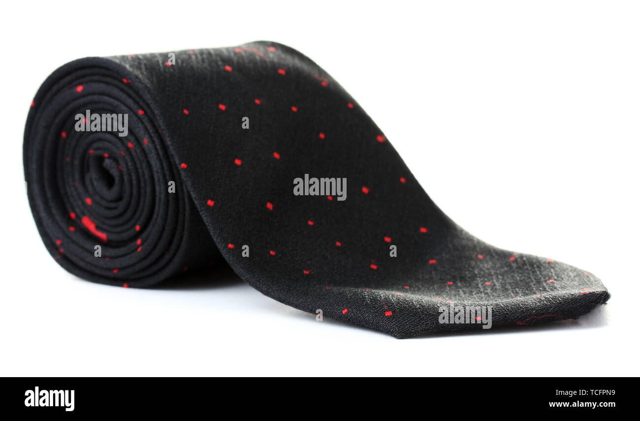 black rolled tie isolated on white Stock Photo
