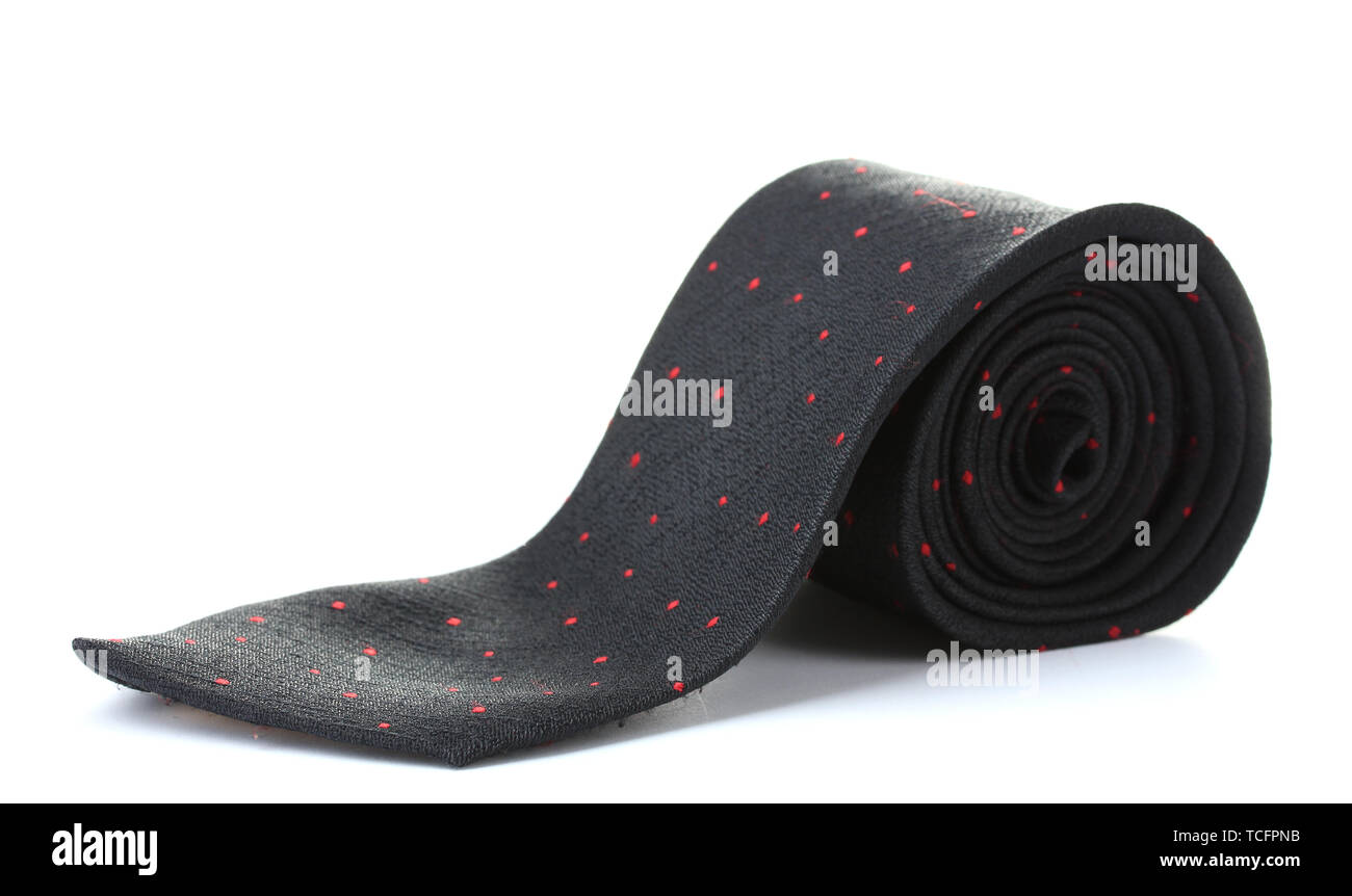 black rolled tie isolated on white Stock Photo