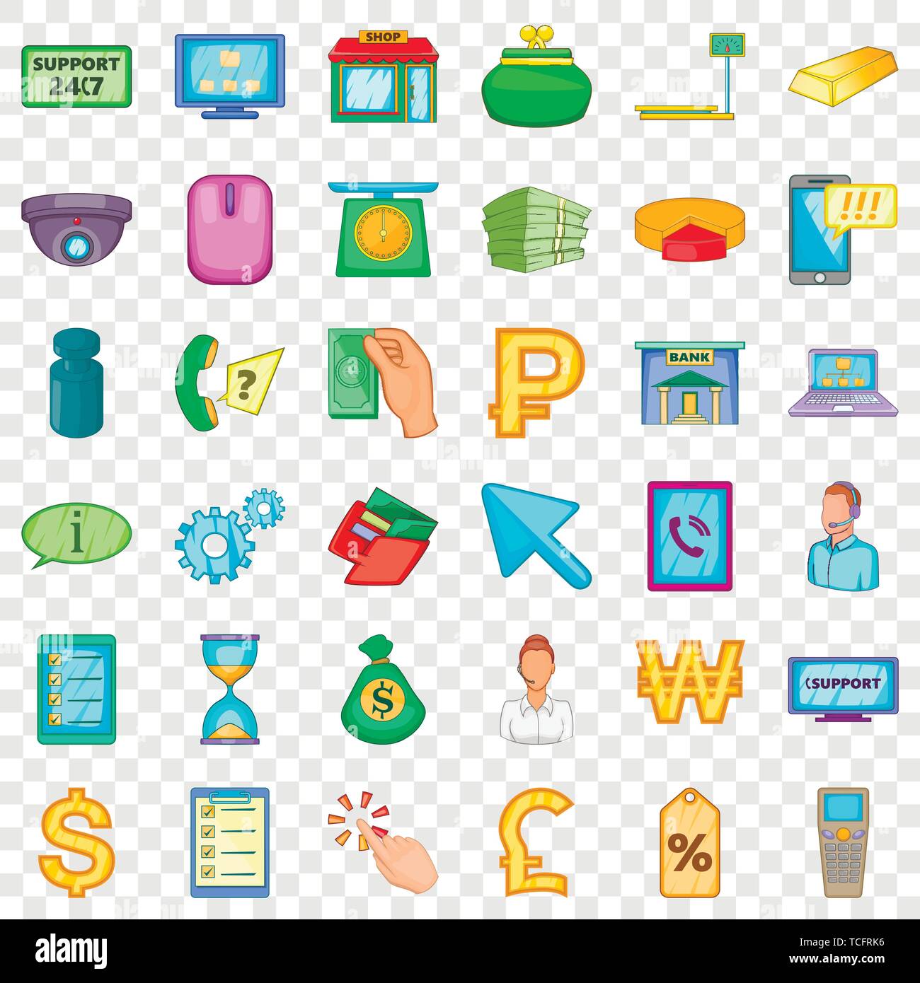 Banking icons set, cartoon style Stock Vector