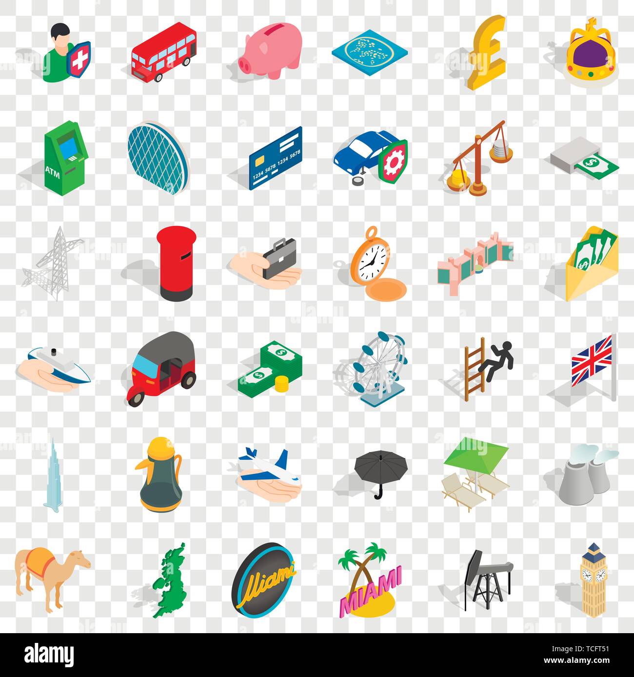 Miami icons set, isometric style Stock Vector