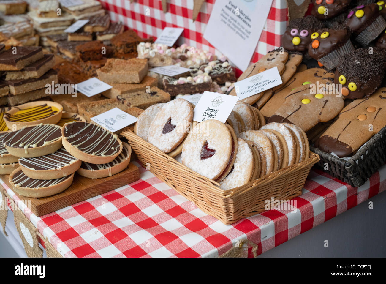 Bakewell bakery stall at RHS Chatsworth flower show 2019. Chatsworth, Derbyshire, UK Stock Photo