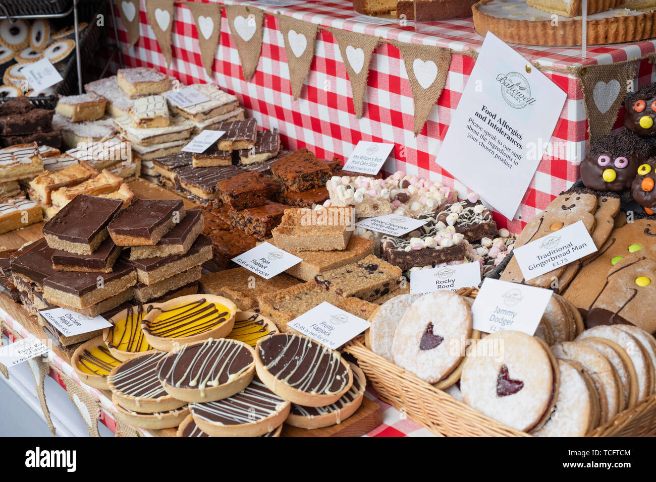 Bakewell bakery stall at RHS Chatsworth flower show 2019. Chatsworth, Derbyshire, UK Stock Photo