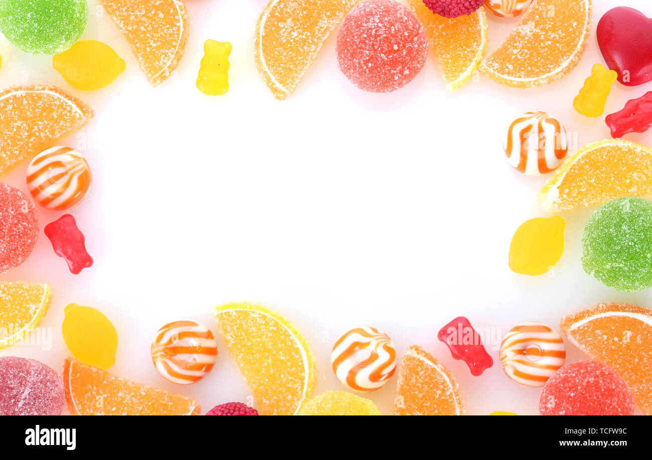 frame of colorful jelly candies isolated on white Stock Photo - Alamy