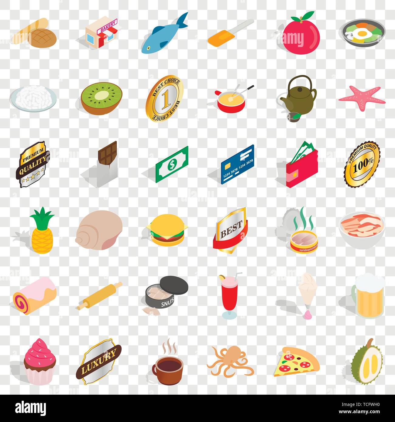 Pizza icons set, isometric style Stock Vector