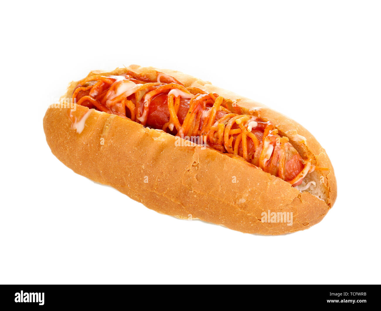 Appetizing hot dog isolated on white Stock Photo