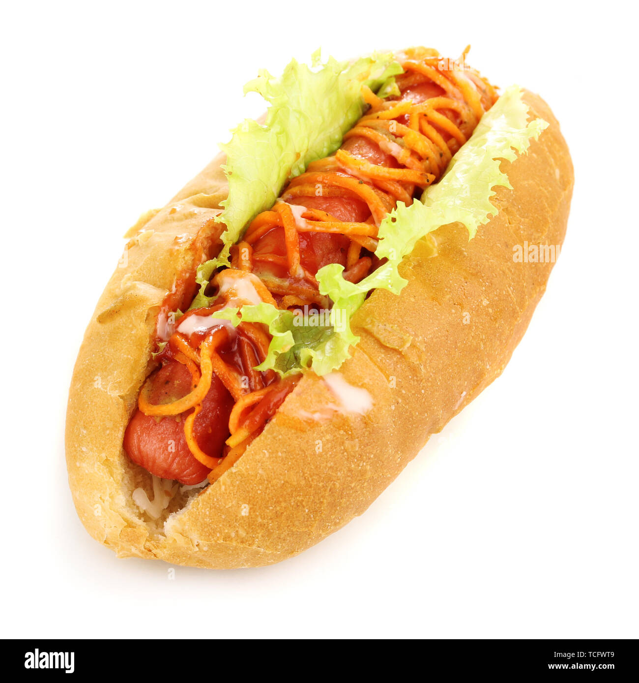 Appetizing hot dog isolated on white Stock Photo