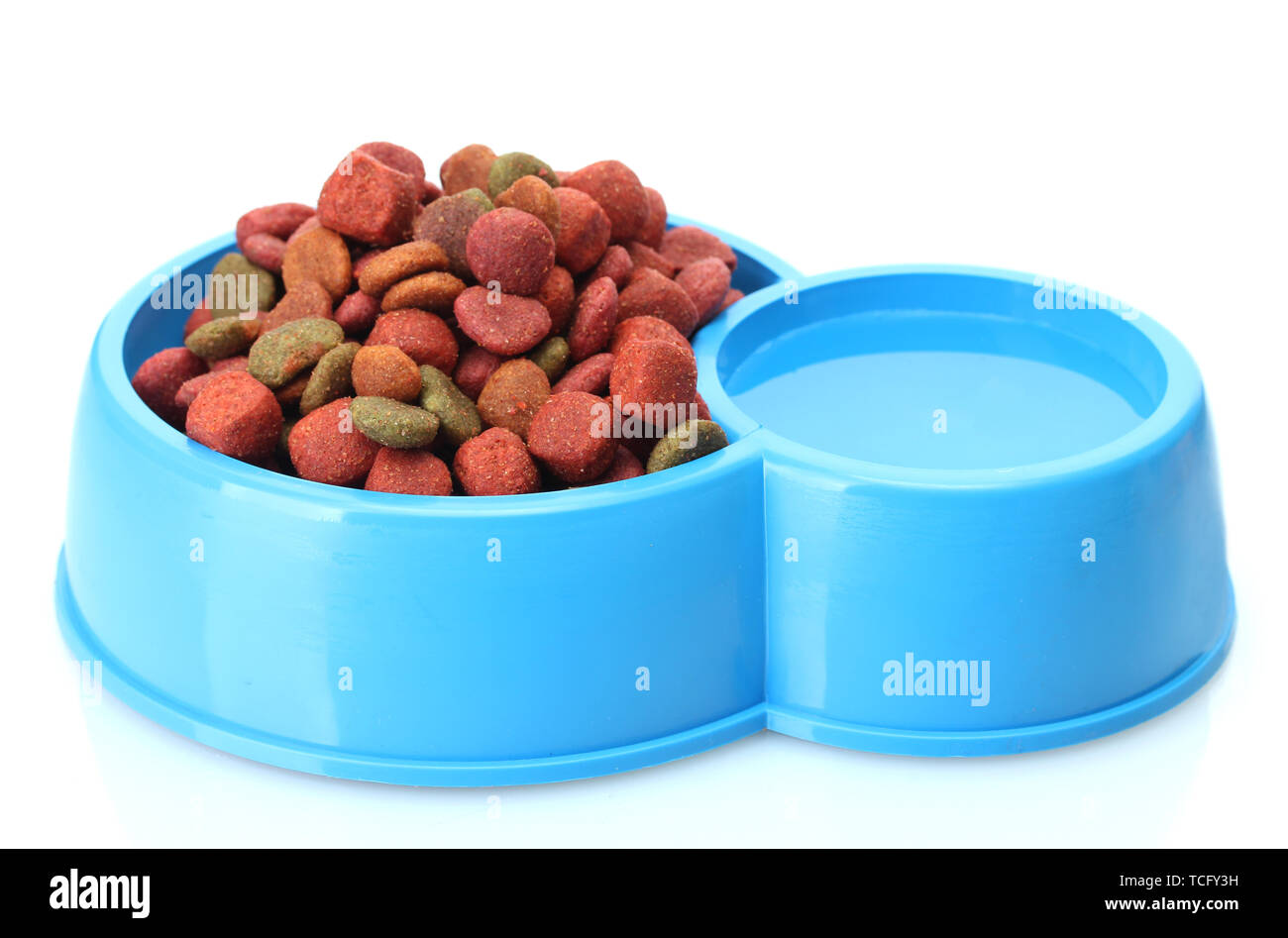 dry dog food and water in blue bowl isolated on white Stock Photo Alamy