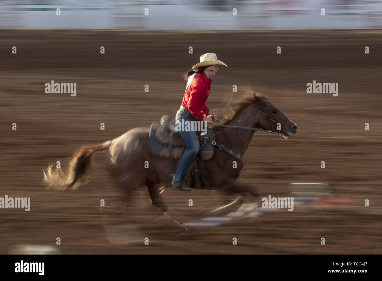 Heber City, Utah, USA. 7th June, 2019. A woman rider takes part in the
