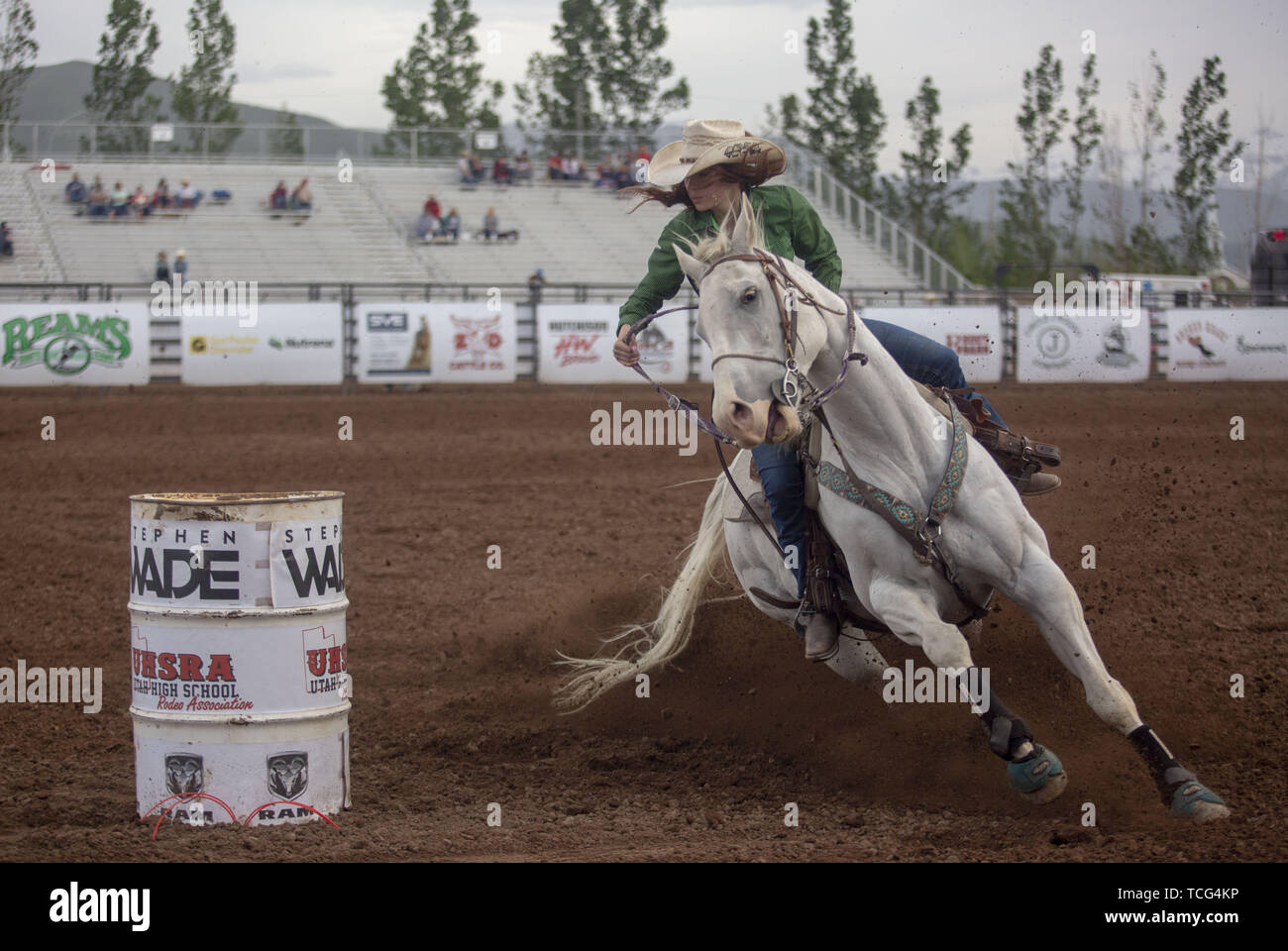 Heber City Utah Usa 7th June 19 A Young Woman Competes In The Barrel Racing Event At The Utah High School Rodeo Association Finals In Heber City Utah June 7 19 Students