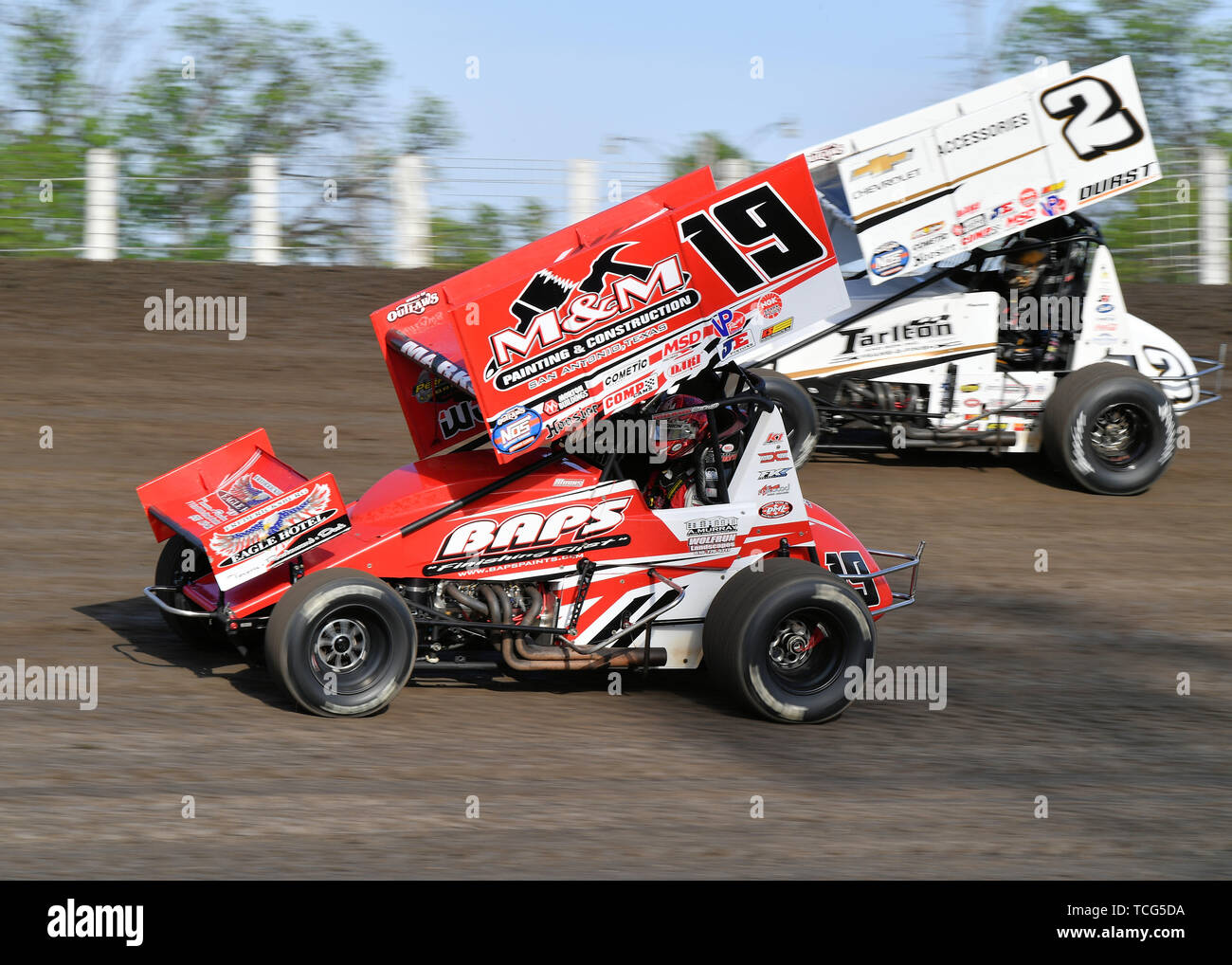 North Dakota, USA. 07th June, 2019. Brent Marks (19) passes Carson ...