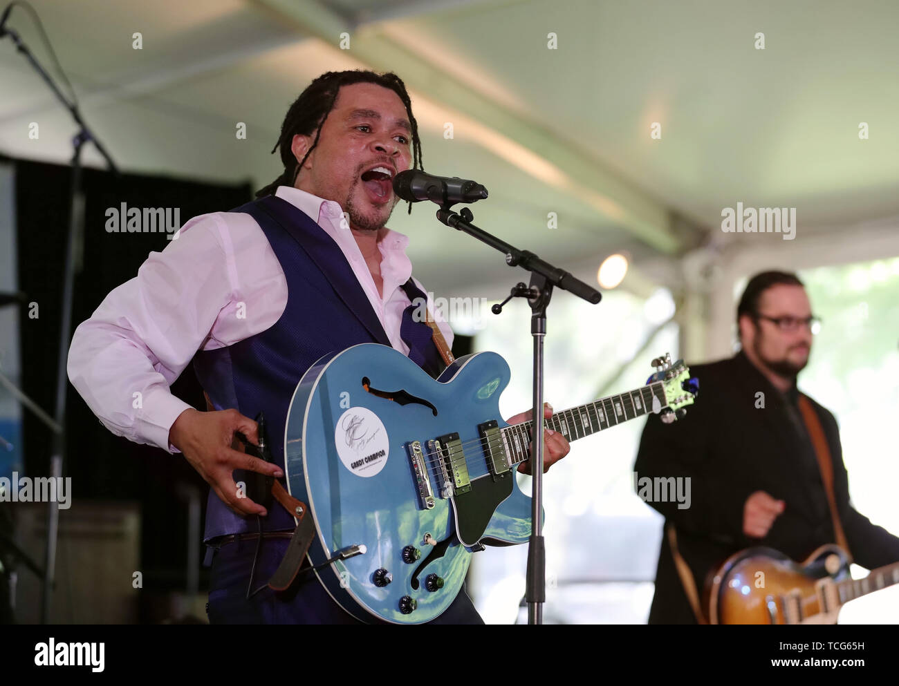 Chicago, USA. 7th June, 2019. Blues singer and guitarist Grady Champion performs during the yearly Chicago Blues Festival in Chicago, the United States, on June 7, 2019. The 36th Chicago Blues Festival kicked off Friday at Millennium Park in downtown Chicago. The three-day music festival is free and open to visitors. Credit: Wang Ping/Xinhua/Alamy Live News Stock Photo
