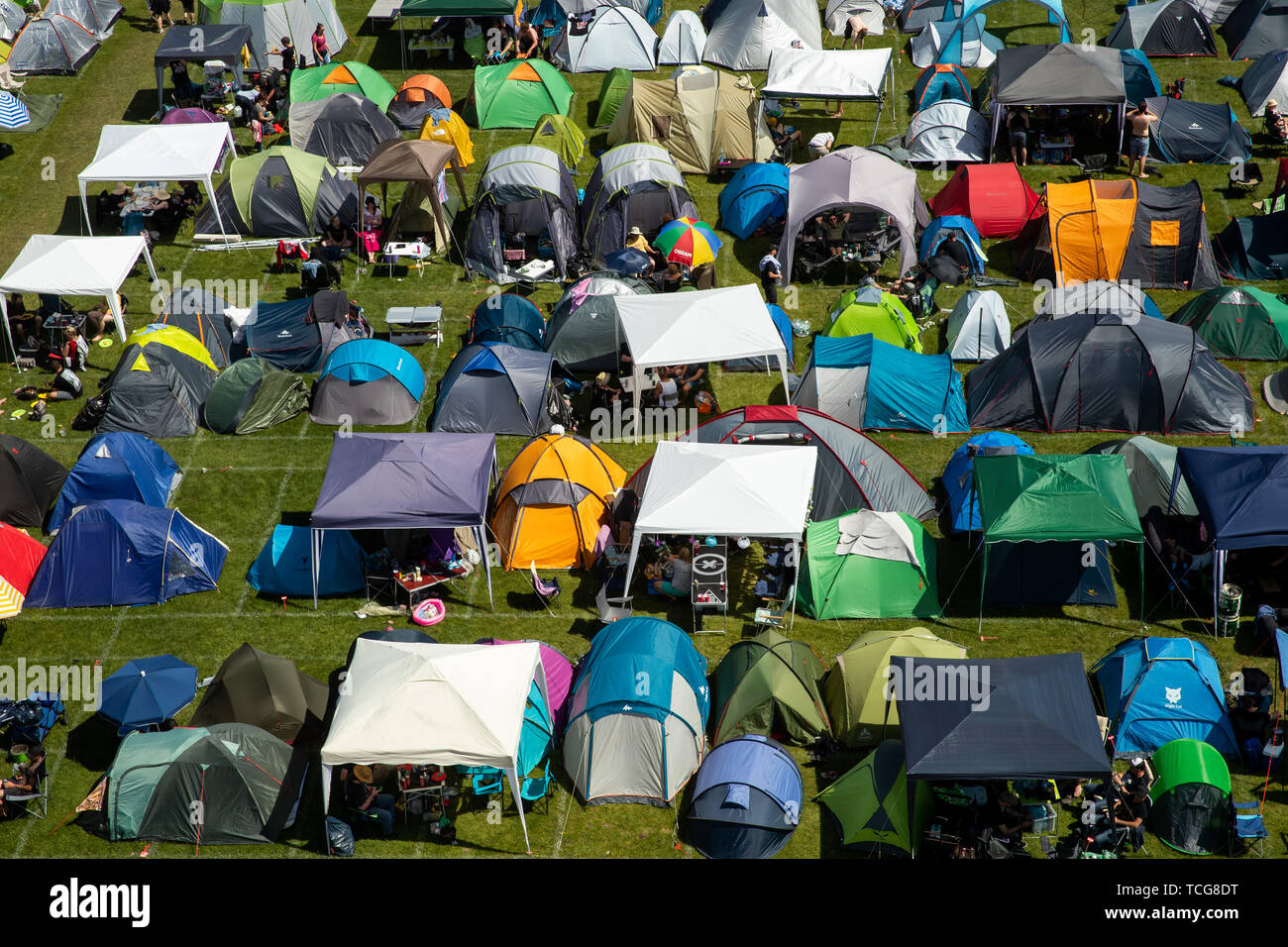 Nuremberg, Germany. 08th June, 2019. 08 June 2019, Bavaria, Nuremberg:  There are tents on a camping site at the open-air festival "Rock im Park".  The music festival runs until 9 June 2019.