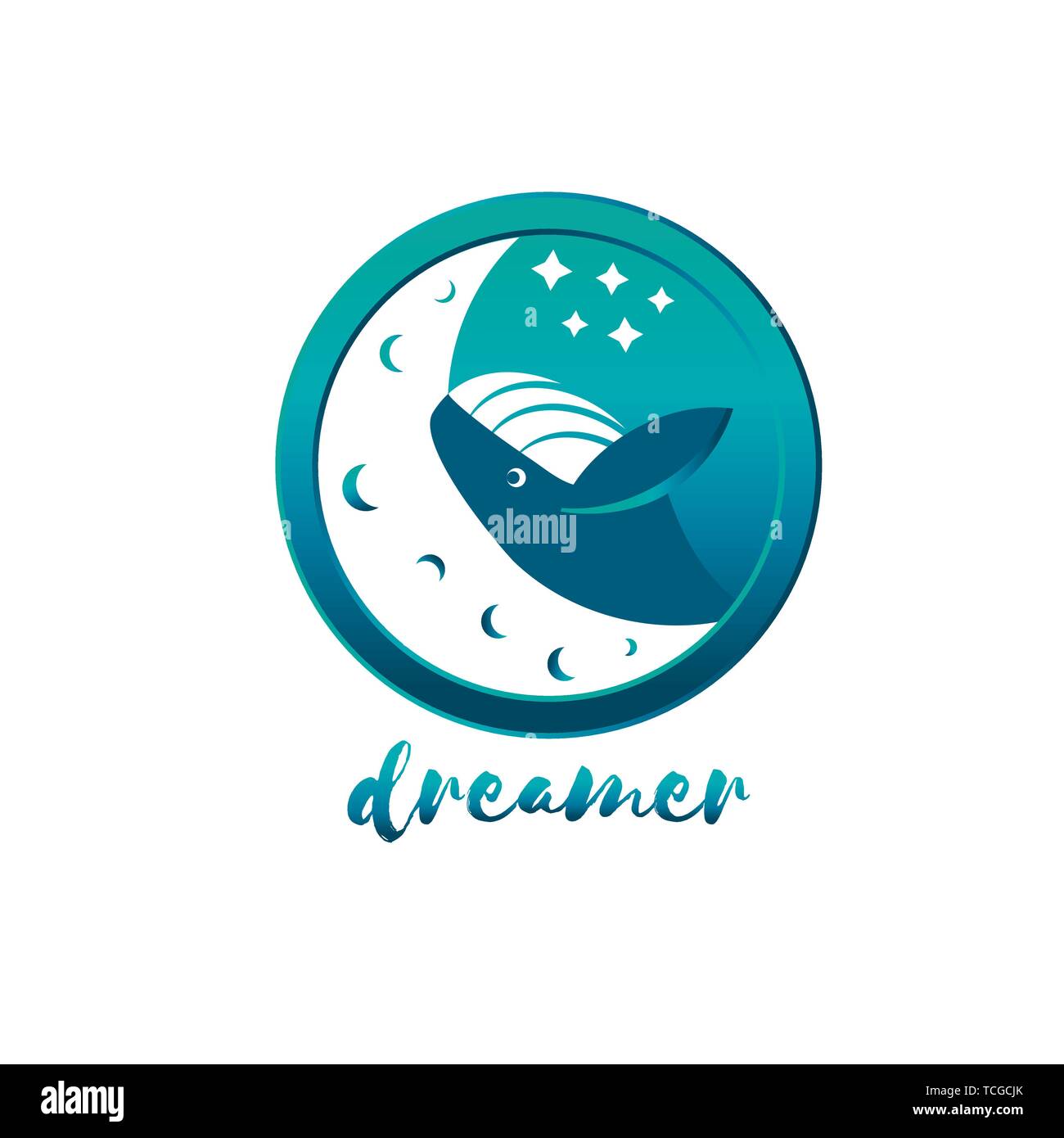 Humpback whale dreaming the moon and the stars vector illustration Stock Vector