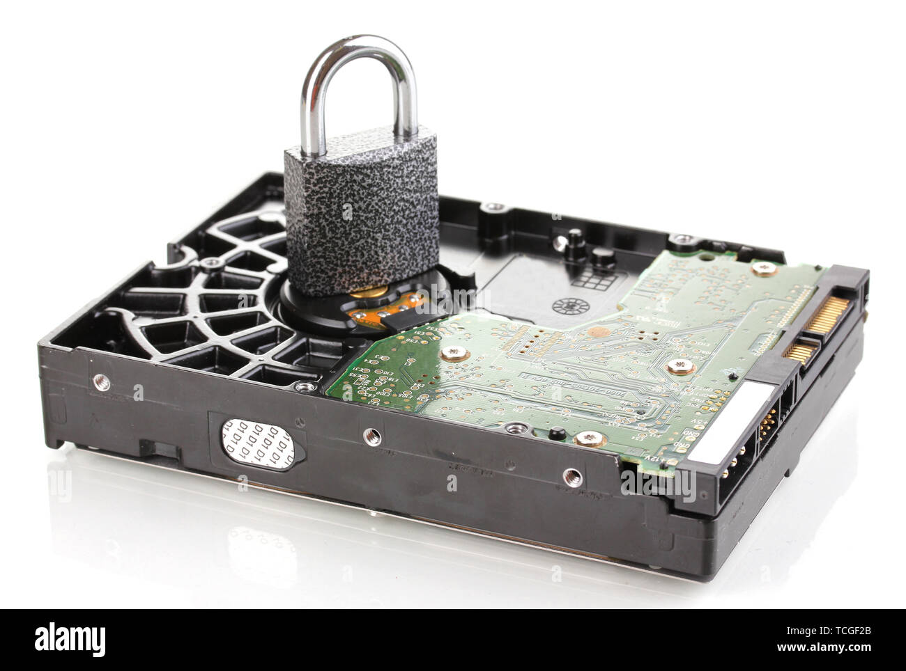 Hard disk drive with padlock on it isolated on white Stock Photo - Alamy