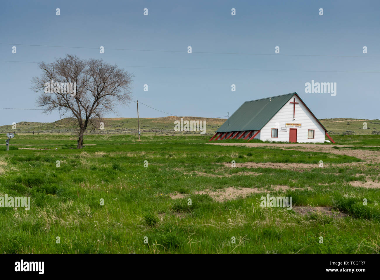 The Sand Springs Community Church in Sand Springs, rural Montana, USA, America. Stock Photo