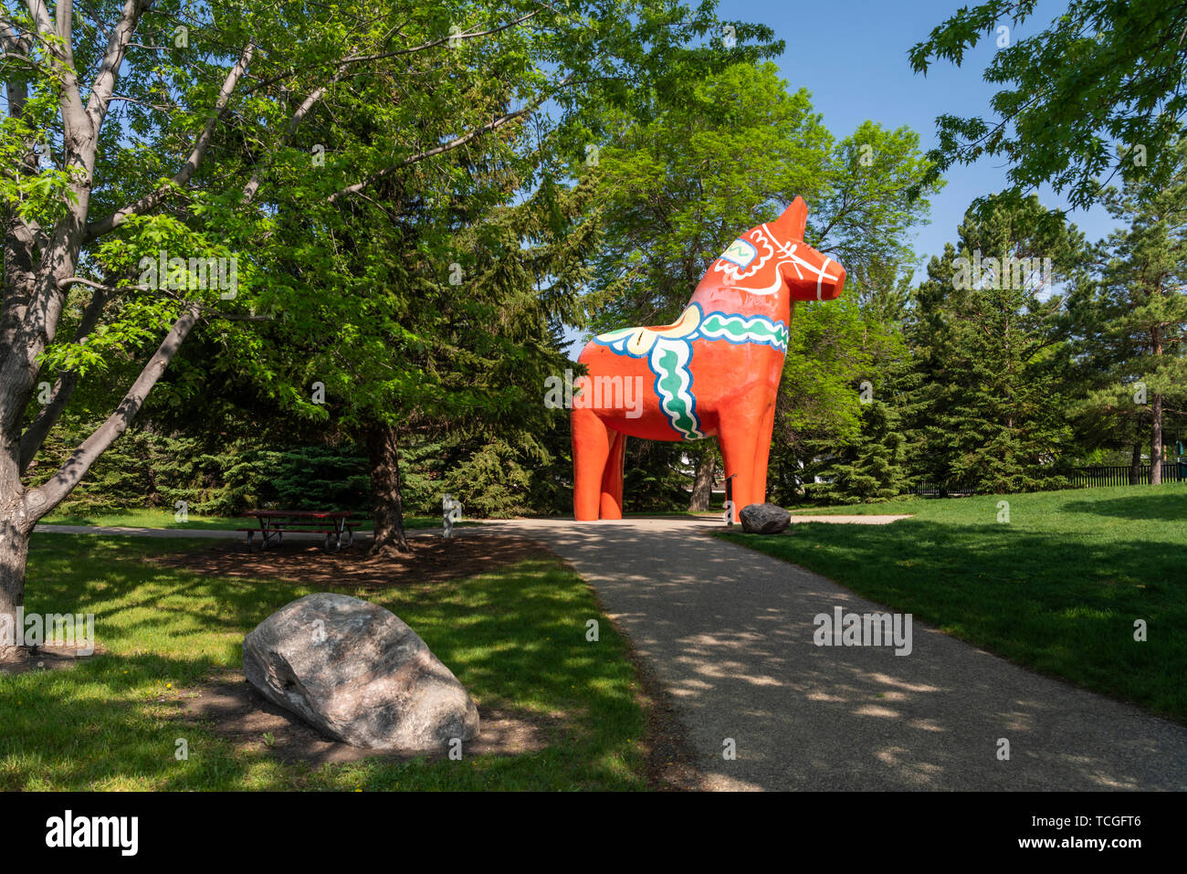 A Swedish Dala Horse at the Scandinavian Heritage Park in Minot, North