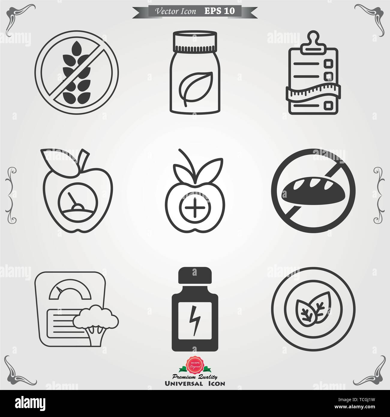 Dietary vector icon, food dietary labels isolated on background Diet