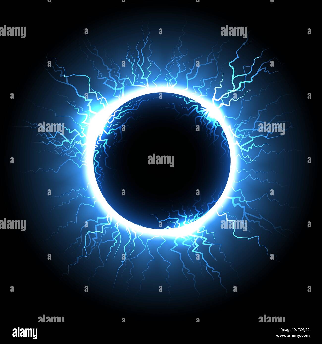 Electric lightning ball or electricity thunderbolt in a sky. Vector