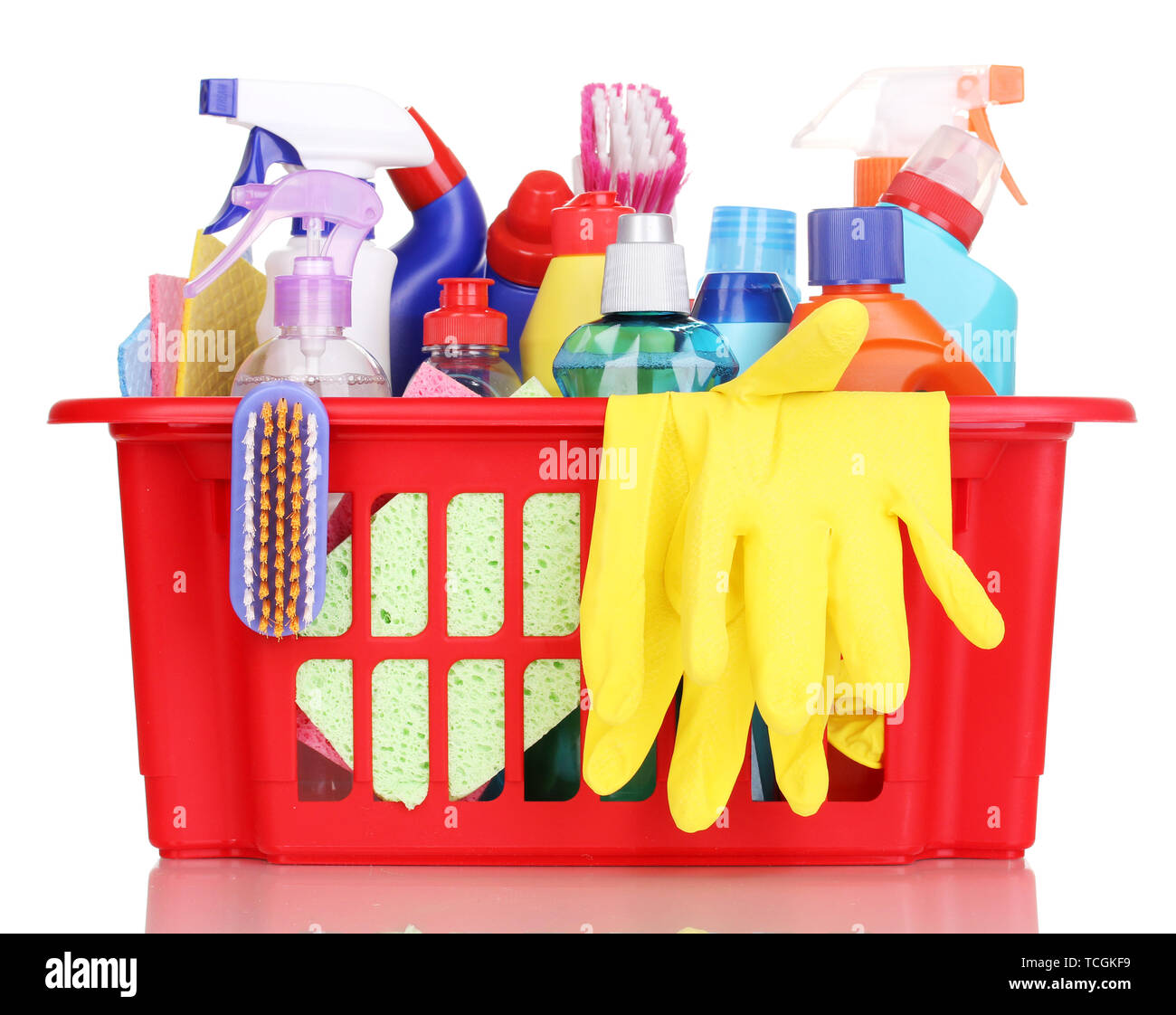 Premium Photo  Cleaning items in basket isolated on white background