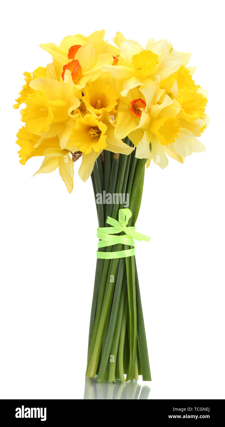 beautiful bouquet of yellow daffodils isolated on white Stock Photo - Alamy